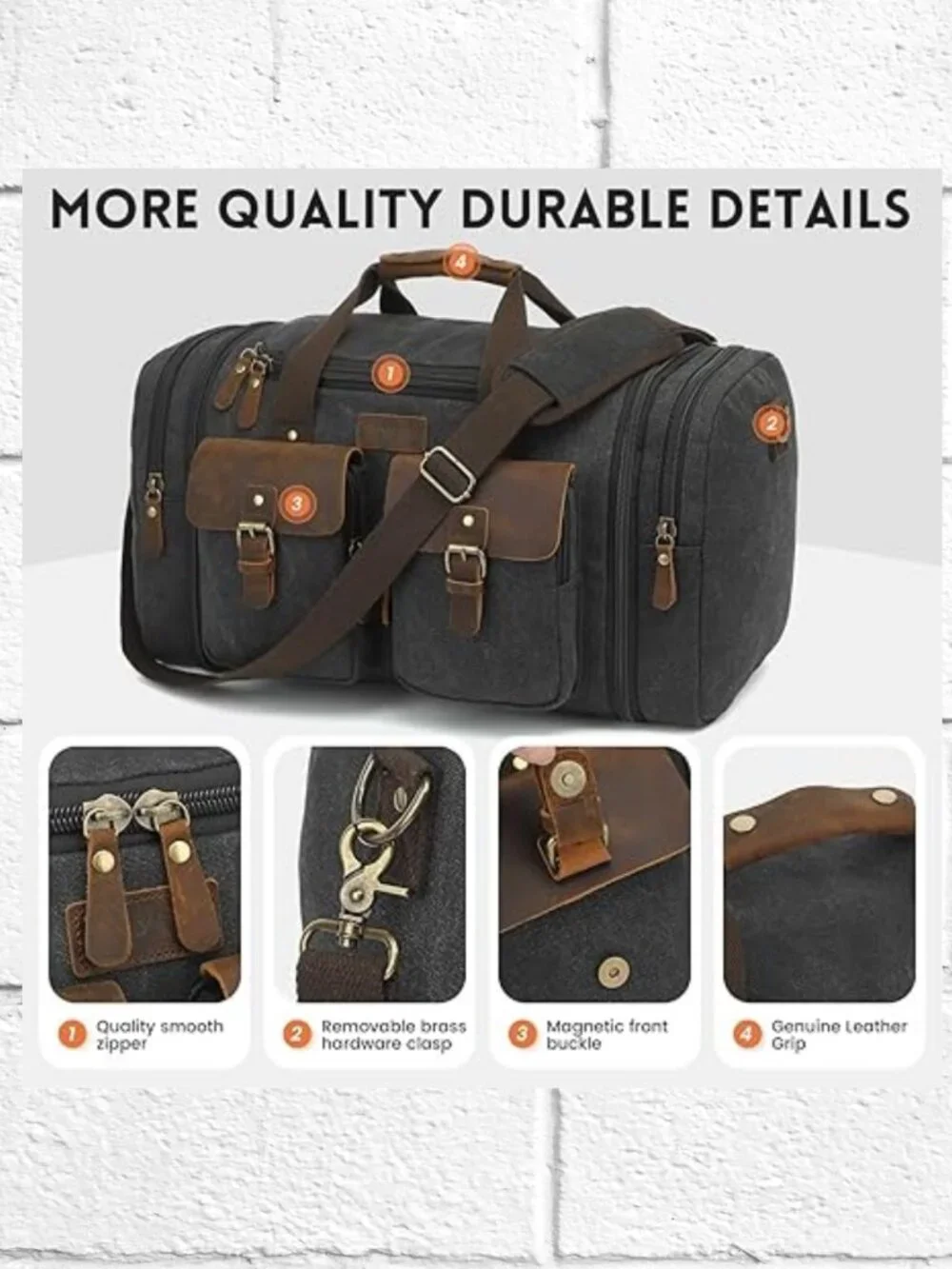 NWT! Sturdy 50-60L Canvas and Leather Expandable Duffel Tote with Shoulder Strap